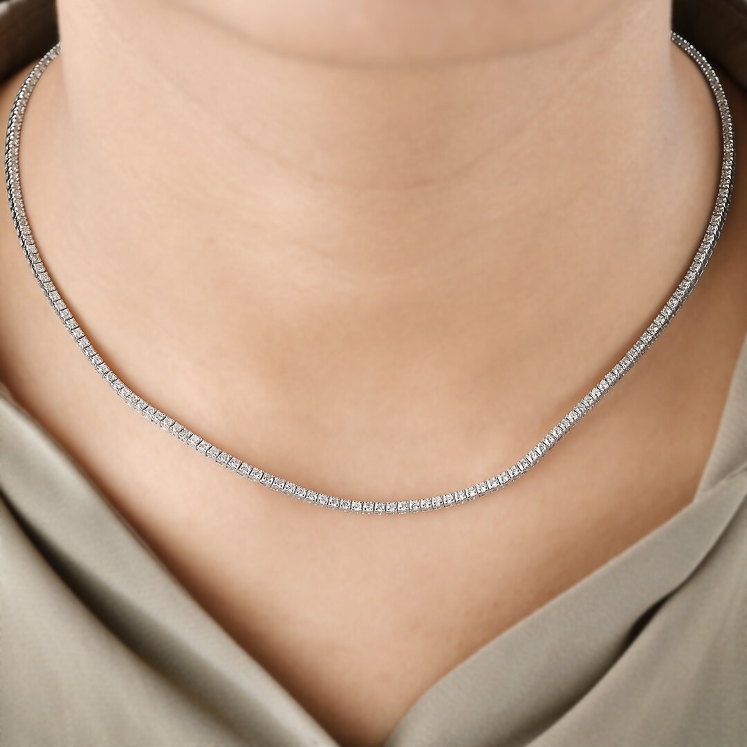 10K White Gold 3.19ct Round Lab Diamond Tennis Necklace Chain - Etsy