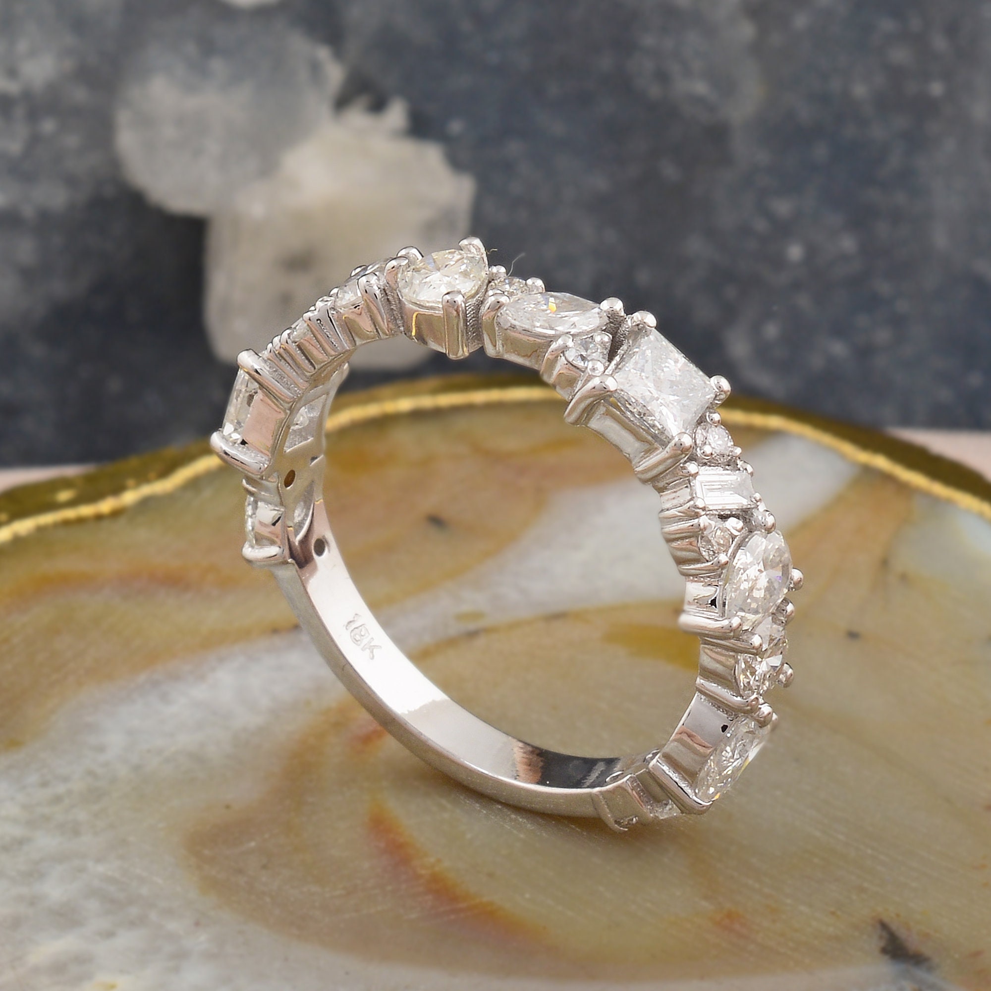 MultiShape Diamond Band 18k Gold Wedding Band Mix Cut Ring Etsy