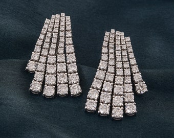 Diamond Earrings, 18K Gold Wedding Earrings, Tassel Long Dangle Earring, Bridal Jewelry, Chandelier Earring, Cluster Earring, Gift For Women