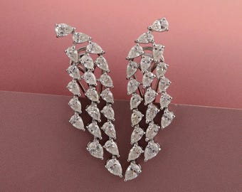 Pendientes de araña de diamantes de 4,01 ct/oro blanco de 18 k/pendientes colgantes de diamantes/joyería fina hecha a mano/diamante de talla pera para novia/regalo de boda