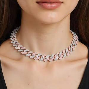 16.35 Ct Natural Diamond Miami Hip Hop Iced Out Chain, Two Tone 10k Solid Gold Choker Necklace, Dainty Cuban Link Choker, Unisex Necklace