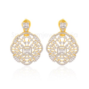 Diamond Earrings / Wedding Diamond Gold Earrings / 18k Gold Women Earrings / Baguette Diamond Dangle Earrings / Anniversary Gifts for Her