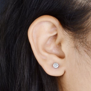 Diamond Stud Earrings 0.22 Ct | 10K Solid Gold Cluster Studs | Wedding Engagement Diamond Jewelry | Round & Baguette Diamond Gift for Her