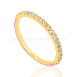 Enamel Diamond Gold Ring / 18K Gold Stackable Band Ring / Pave Diamond Ring / Diamond Stack Ring / Dainty Diamond Eternity Ring For Women