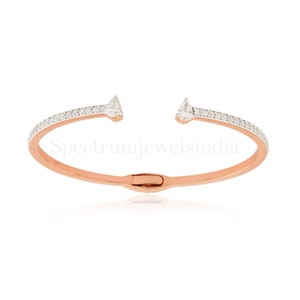 Diamond Cuff Bracelet 1.84 Ct| 18k Rose Gold Bridal Bracelet| Engagement Bracelet| Dainty Diamond Jewelry| Pear & Round Diamond Wedding Gift