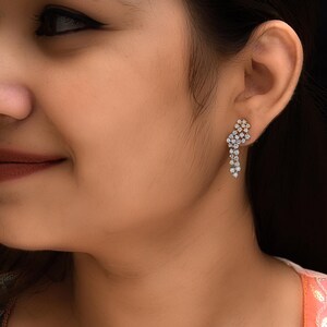 Diamond Dangle Earrings 1.78Ct| 14K White Gold Diamond Cluster Earrings| Lab Grown Diamond Jewelry| Round Diamond Wedding Anniversary Gift