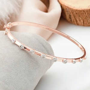18k Rose Gold Diamond Bangle| Wedding Bridal Bracelet| Natural Diamond Bracelet| Statement Bangle Bracelet| Women Cocktail Bracelet