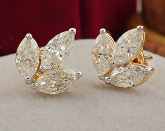 Marquise Cut Diamond Stud Earring, 14K Gold Floral Diamond Stud, minimalistische oorbel, trio hengsten, alledaagse slijtage kleine oorbel, cadeau voor haar