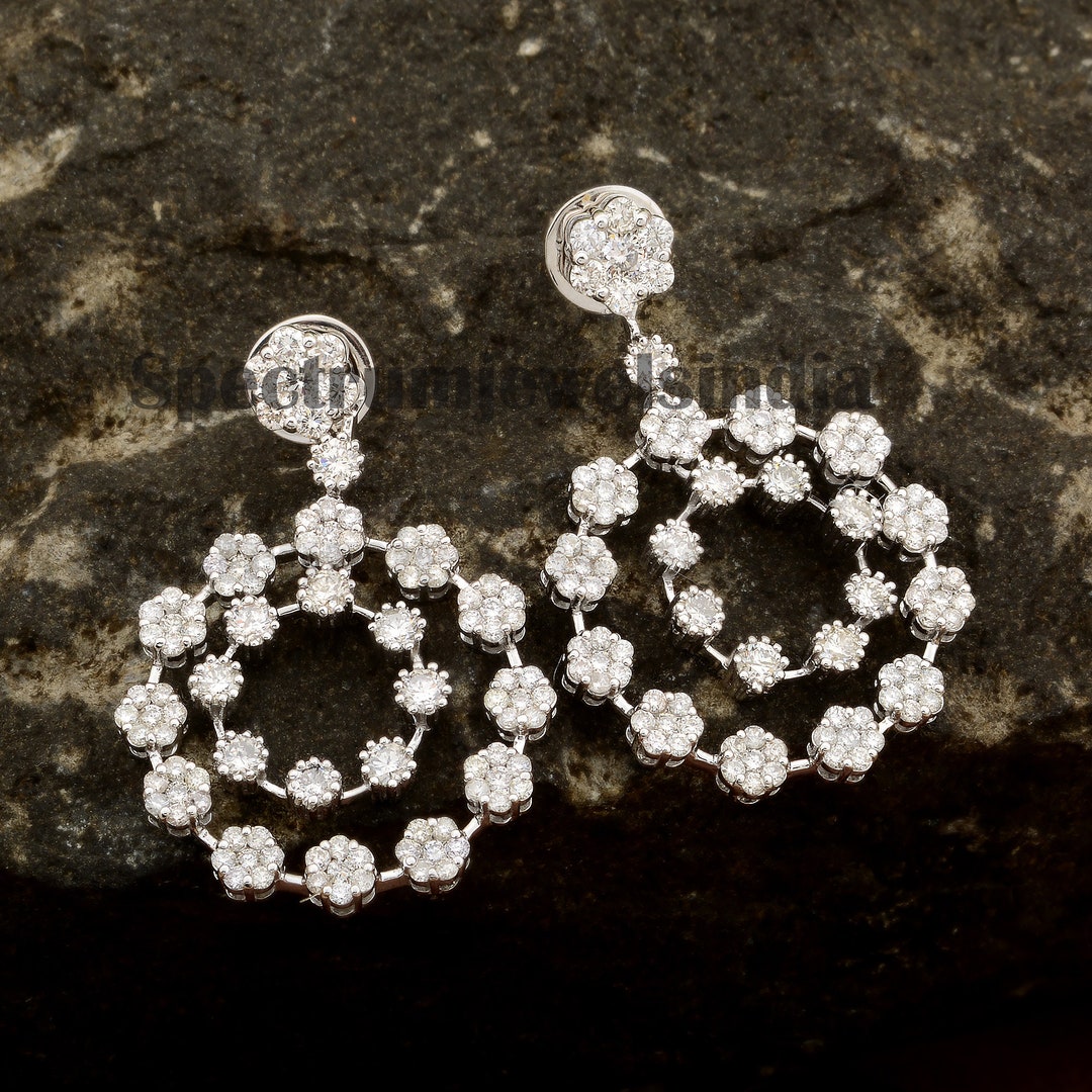 Gold Diamond Earrings 14k Gold Circle Earrings Round Cut