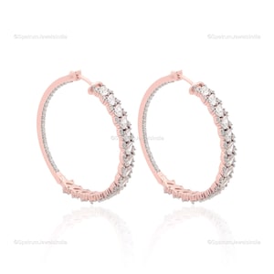 Diamond 18k Rose Gold Hoop Earrings Jewelry For Engagement Anniversary, Natural Brilliant Cut Diamond Women Earrings For Wife