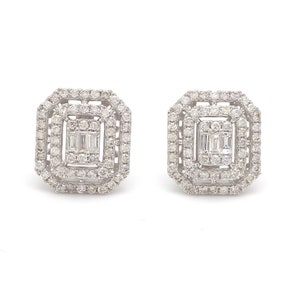 Diamond Halo Studs 1.85 Ct| 10k Diamond Earrings| Solid Gold Stud Earrings| Octagon Shape Earrings| Pave Diamond Jewelry| Round Diamond Gift