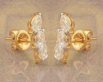 18k Yellow Gold Wedding Earrings Jewelry, Diamond Earrings, Natural Brilliant Cut Diamond Stud Earrings For Anniversary Gift