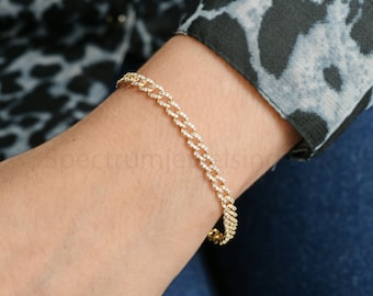 Gold Diamond Bracelet, Pave Diamond Cuban Link Bracelet, 10k Gold Curb Link Chain Bracelet, Certified Diamond Miami Cuban, Unisex Men Women