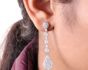 Baumelnde Tropfen-Diamant-Ohrringe, 18-karätige Echtgold-Ohrringe, natürliche Diamant-Cluster-Ohrringe, Tropfen-Ohrringe als Muttertagsgeschenk, Diamant-Schmuck
