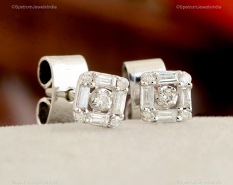14k White Gold Diamond Earrings For Women, Natural Stud Tiny Earrings For Birthday Gift, Women Earrings Jewelry For Wife