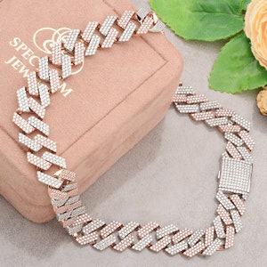 16,35 Ct Natural Diamond Miami Hip Hop Iced Out Chain, Dwukolorowy naszyjnik choker z litego złota 10k, Delikatny naszyjnik choker z kubańskich ogniw, Naszyjnik unisex
