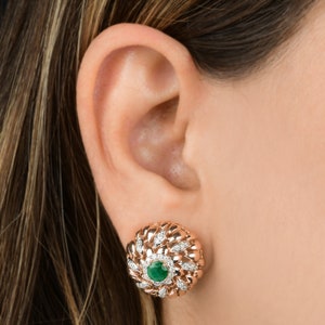 Real Emerald Halo Diamond Stud Earrings Rose Gold 18k| 15gms Gold Women Studs| Art Deco Emerald Stud Earrings| Anniversary Gift for her