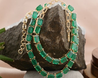 Beautiful Necklace in 18k Yellow Gold / Zambian Emerald Gemstone Necklace / 18k Gold Necklace Jewelry / Green Emerald Necklace For Women