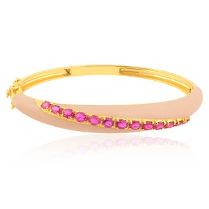18k Gold Ruby Bangle / Natural Ruby Gemstone Bangle Bracelet / Ruby Enamel Bracelet / Oval Cut Ruby Wedding Bangle / Gold Ruby Bracelet Gift