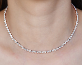 10k Rose Gold Tennis Necklace / Round Cut Diamond Necklace / Diamond Choker Necklace / Women's day Jewelry / Diamond Wedding Necklace