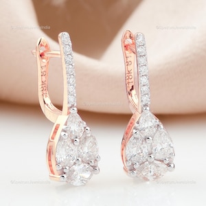 Astonishing 18k Rose Gold Natural Brilliant Cut Diamond Earrings, Beautiful Bridal Huggie Earrings, Anniversary Jewelry Gift For Wife