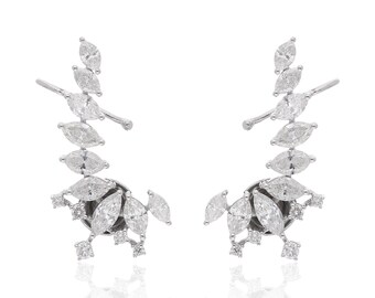 18k White Gold Diamond Earrings For Women, Natural Drop & Dangle Ear Climber Earrings For Birthday Gift, Women Earrings Jewelry For Wife