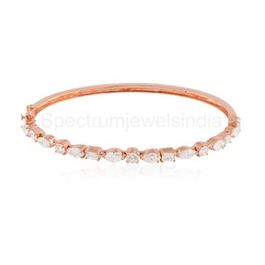 3.25 Ct Diamond Bangle Bracelet, 14k Rose Gold Half Eternity Bridal Bracelet, Dainty Gold Bracelet, Multi Shape Diamond Wedding Jewelry Gift