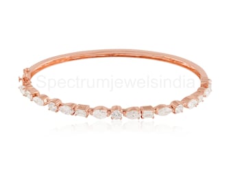 Rose Gold Diamond Half Eternity Bangle 3.25 Ct | 14k Gold Multi Shape Bridal Gift