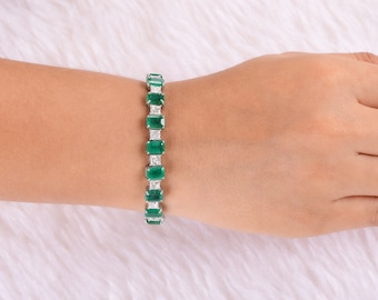 Zambian Emerald Bracelet, 18K Gold Diamond Bracelet, Statement Bracelet, May Birthstone, Chain Link Bracelet, Women Bracelet, Wedding Gift
