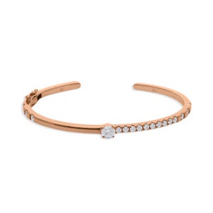 Round Cut Natural Diamond Gold Bangle, 18k Solid Rose Gold Bangle Bracelet, Anniversary Gift, Fine Jewelry, Solitaire Diamond Bangle Gift