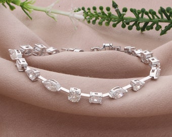 Diamond Bracelet, Stackable Charm Bracelet in 18k Real White Gold, Mixed Shape 100% Natural Diamond Bridal Bracelet, Everyday Gold Bracelet