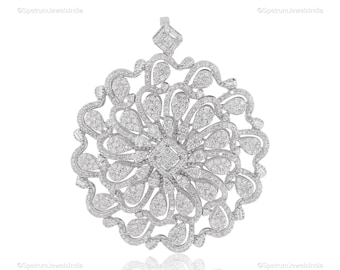 3 Carat Natural Diamond Flower Pendant, 18k White Gold Art Deco Cluster