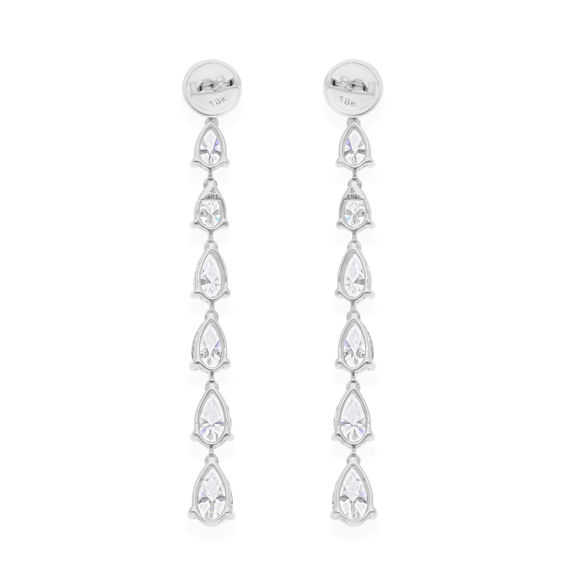 6.15 Ct Pear Diamond Drop Earrings, 18k White Gold Long Wedding