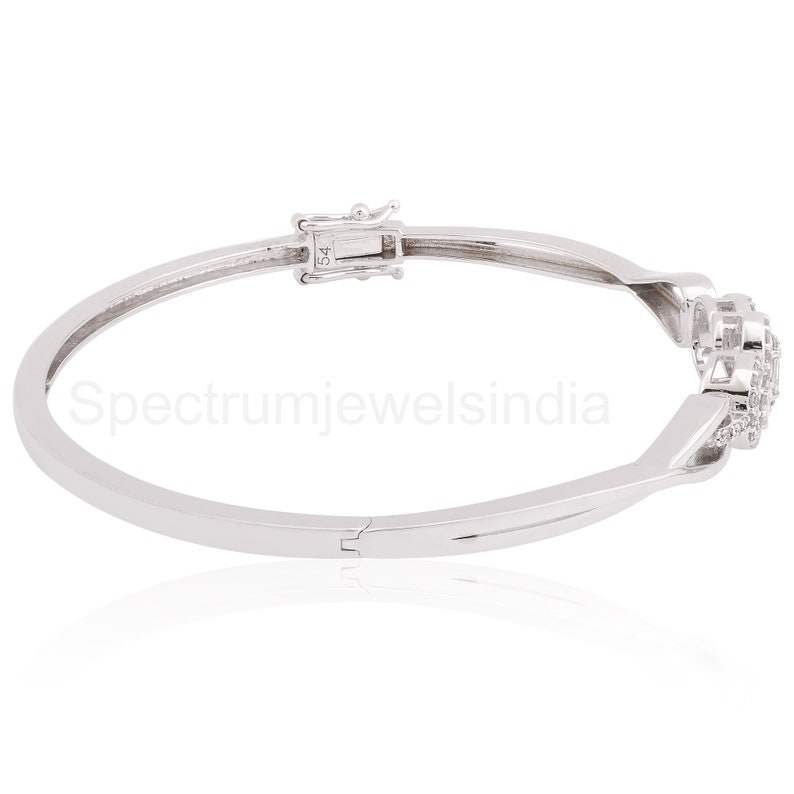 Pave Diamond Bangle Bracelet / 14k White Gold Stacking Bangle / Baguette Diamond Wedding Bracelet / Dainty Gold Statement Bracelet For Women image 4