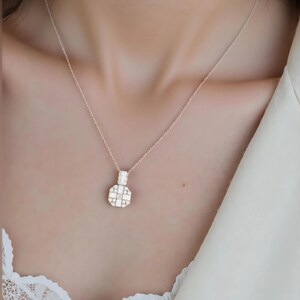 18k/14k/10K Natural Diamond Pendant Necklace, Gold Diamond Pendant Necklace, Yellow White Rose Gold, H/SI Diamond Dainty Necklace for Women