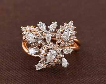 Ronde & Pear Cut Diamond Ring, 18K Gouden Victoriaanse Stijl Ring, Cluster Bruidsring, Bloem Cocktail Ring, Trouwringen, Bruidsmeisje Cadeau