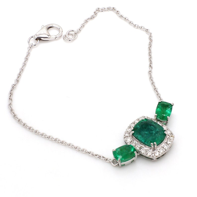 free SI Clarity HI Color Large special price !! Diamond Gold Emerald Bracelet 14k