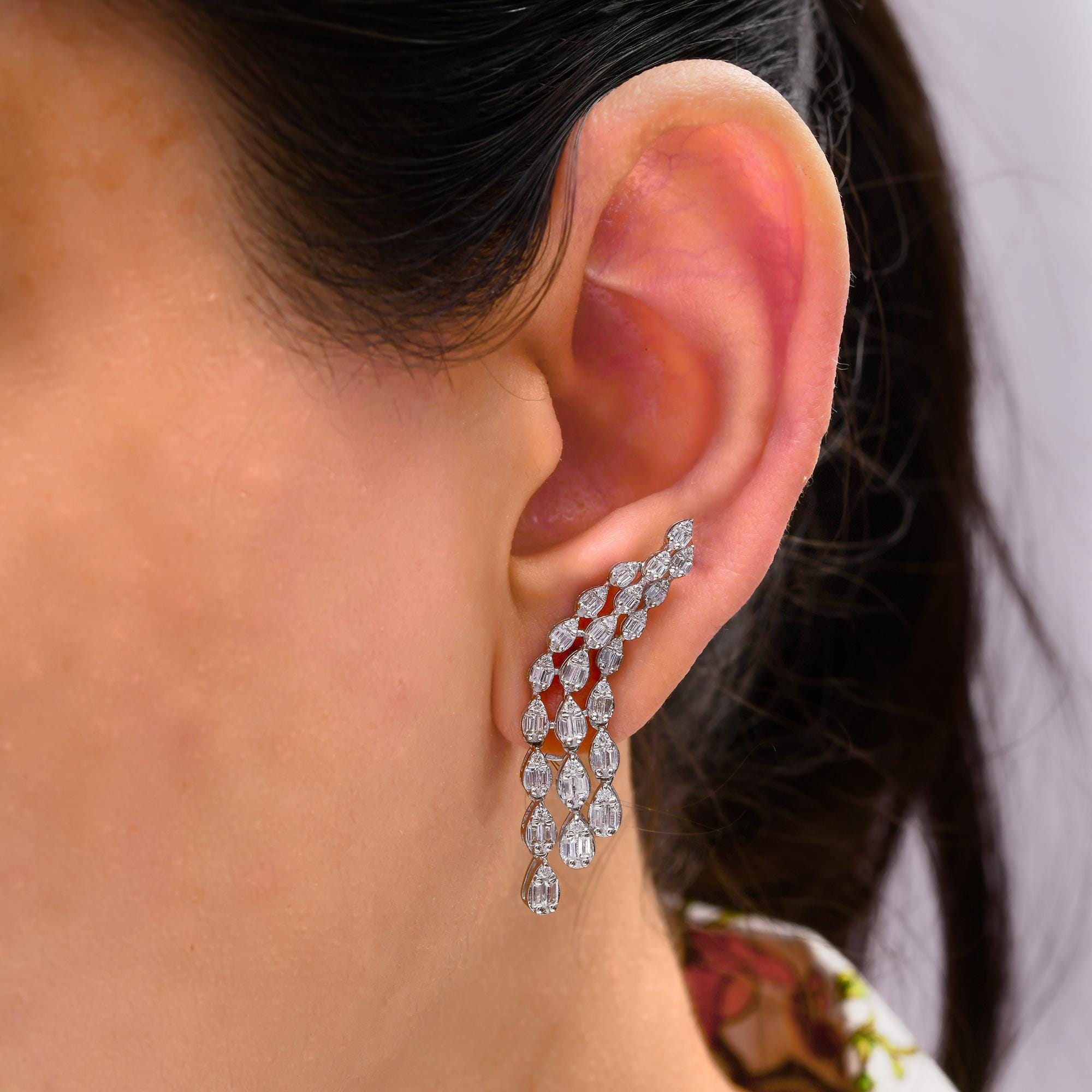 1.10 Ct Lab Grown Diamond Statement Earrings| | 14k White Gold Dangle Earrings| Bridal Wedding Earrings| Cocktail Earrings | Gift For Her