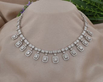 Collar de diamantes CVD, collar llamativo de oro de 18 quilates, collar de boda, collar delicado, joyería nupcial, collar de diseñador para mujer, regalo para ella