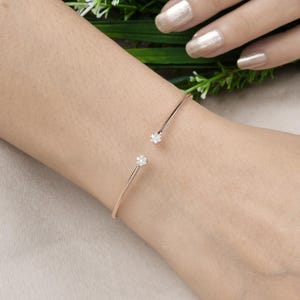 Open Cuff Diamond Bangle, Pave Round Cut Diamond Bangle Bracelet, 18k/14k Rose Gold, Minimal Dainty Diamond Gold Bangle, Fine Women Jewelry