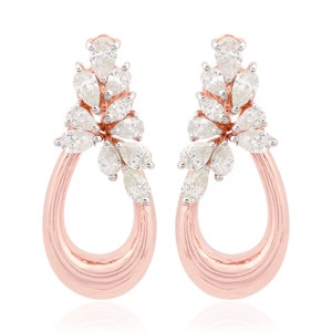 Engagement 18k Rose Gold Diamond Earrings, Natural Diamond Jewelry, Drop & Dangle Earrings For Anniversary Gift, Valentine Gift For Wife