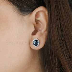 Blue Sapphire Earrings Studs / 18k Gold Diamond Earrings / Oval Cut Sapphire Gemstone Studs / Certified Diamond Earrings / Christmas Gifts