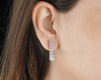 14k White Gold Round Diamond Dangle Earrings – SI1-SI2 H-I Clarity/Color