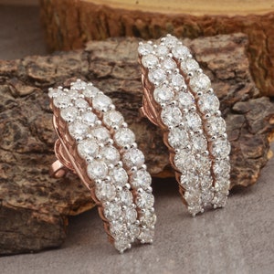 18k Rose Gold Diamond Earrings For Women, Natural Drop & Dangle Earrings For Birthday Gift, Valentine Earrings Jewelry For Wife