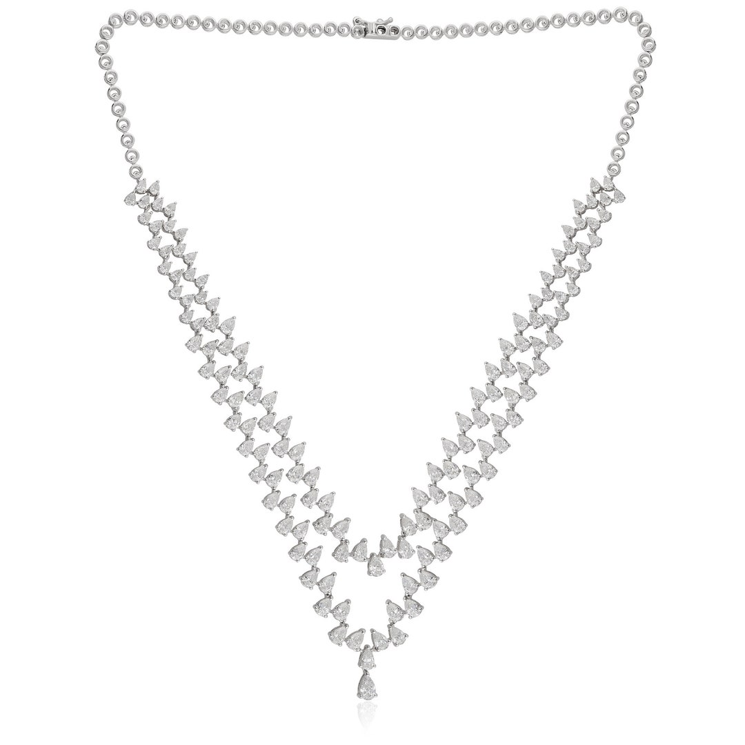 Double Layer Diamond Necklace, Two Strand 18k Gold Necklace, Natural ...