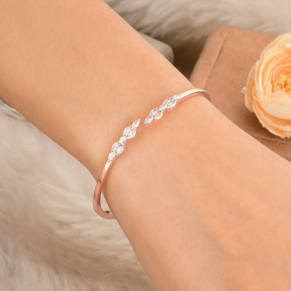 Solid Gold Diamond Bracelet, Rose Bracelet, Genuine Natural Diamond Bracelet,  Valentines Day Gift, Valentines Day Sale - Etsy