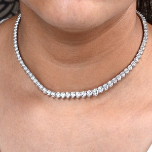 Diamond Tennis Necklace 15.15 Ct| 10k Gold Diamond Wedding Necklace| Riviera Necklace|  Diamond Fine Jewelry| Round Diamond Bridesmaid Gift