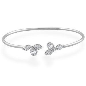 18K/14k Gold Diamond Cuff Bangle Bracelet, 0.55 Ct Cluster Diamond Bangle Bracelet, Bride Wedding Bracelet, Open Diamond Bangle for Women
