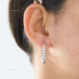 18k White Gold Wedding Earrings Jewelry, Diamond Earrings, Natural Brilliant Cut Diamond Hoop Hoop Earrings For Anniversary Gift