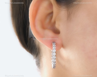 18k White Gold Diamond Hoop Earrings, Handmade Anniversary Gift